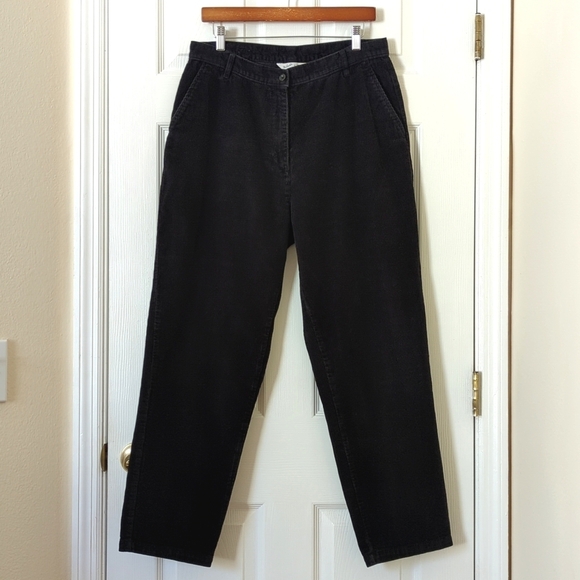 Woolrich Classic Corduroy High Waisted Relaxed Fit Tapered Leg Pants Black 12 - Picture 1 of 15